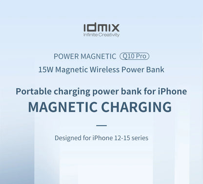 IDMIX Power Bank Magnetic Wireless Charging 10000mAh Portable with Bracket Power Bank for iPhone 12 13 14 15 and Android Phone