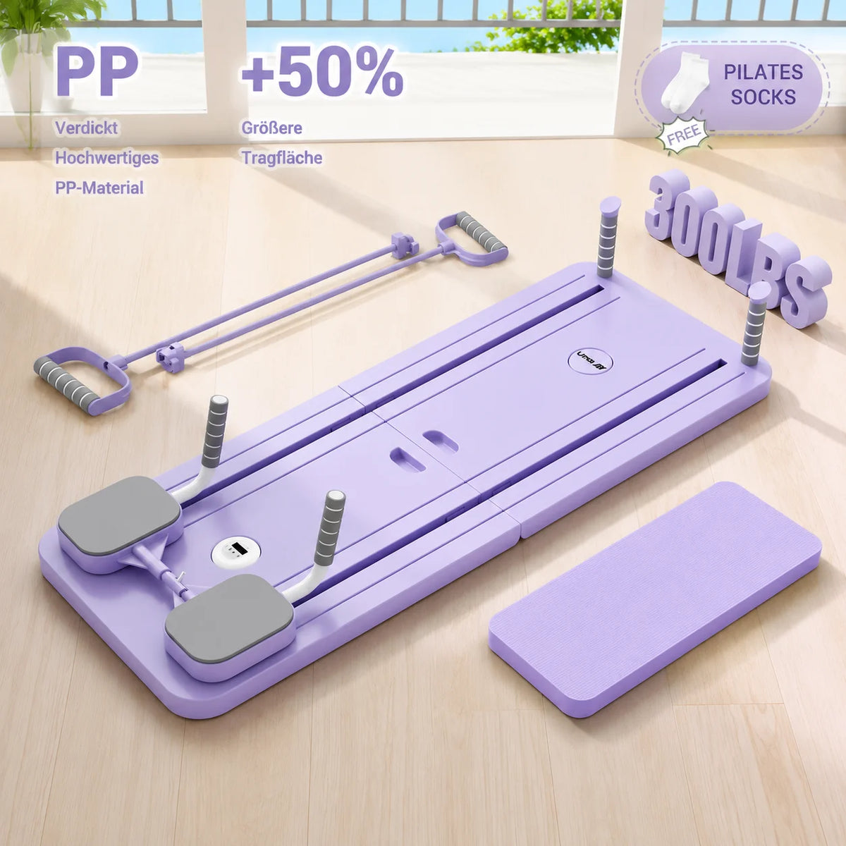 UMAY Multifunctional Pilates Board with Count Timer Foldable Abdominal Trainer with Yoga Mat Resistance Tubes Portable Full Body Workout Plate for Core Glute Back Exercise