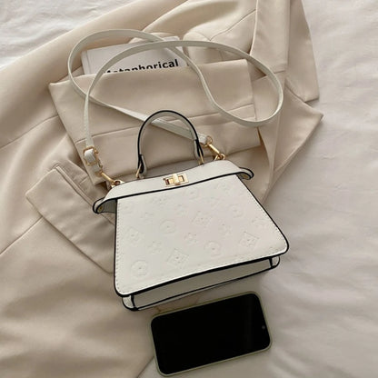 Fashion Embossed Top Handle Bags for Women,Metal Turn Lock Handbag, Adjustable Crossbody Strap,versatile Purse for Daily Outings