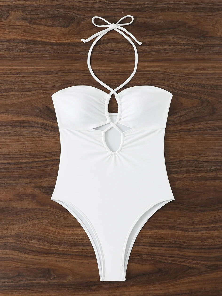 Solid Color Bathing Suit Bandeau Swimwear Woman 2026 One Piece Women's Swimsuit Female Bathwear Swimming for Beach Wear Monokini