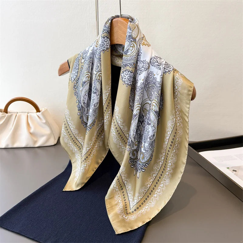 2025 New Paisley Print Silk Scarf for Women Square Hijab Soft Neck Tie Female Fashion Decoration Silk Headscarf 70*70cm Kerchief