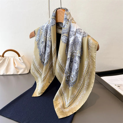 2025 New Paisley Print Silk Scarf for Women Square Hijab Soft Neck Tie Female Fashion Decoration Silk Headscarf 70*70cm Kerchief