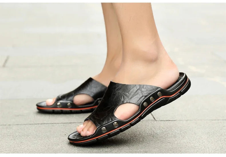 Men Summer Slippers Breathable Luxury Sandals Shoes Beach Classics Leather Mens Slippers Outdoor Flip Flop Indoor Slides Man