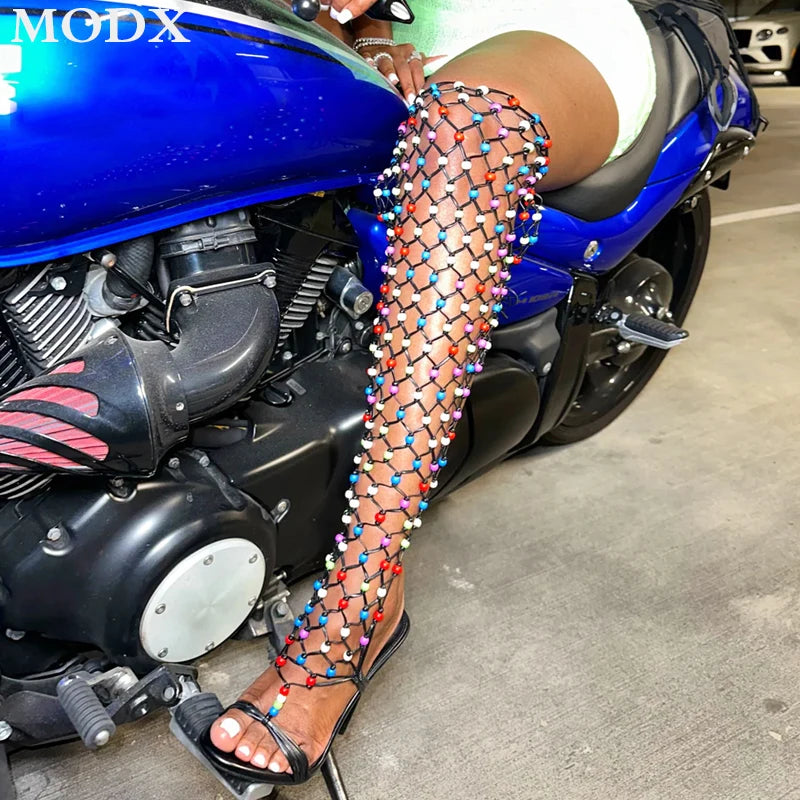 Colourful Beaded Straps Sexy Gladiator Over The Knee Boots 2024 Summer New Open Toe Stiletto Slingback  Nightclubs Sandals Boots