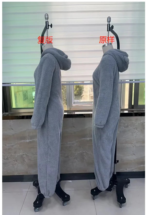 Women's Fleece Oneseies Zip Up Hooded Pajamas Rompers Cozy Sleepwear Pyjamas Autumn Winter Warm Loungewear Jumpsuit