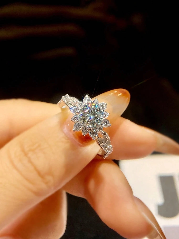 1CT Certified Moissanite Diamond Flower Ring for Women's Daily Party Wear Real 925 Sterling Silver Luxury Fine Jewelry
