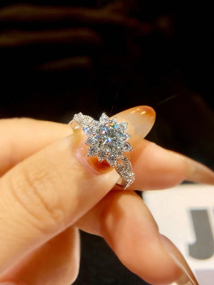 1CT Certified Moissanite Diamond Flower Ring for Women's Daily Party Wear Real 925 Sterling Silver Luxury Fine Jewelry