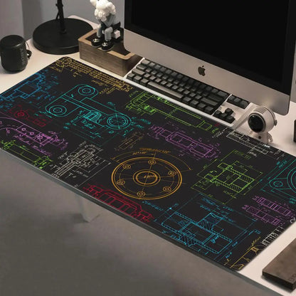 Mechanical Drawing Mouse Pad Gaming Accessory Large HD Mousepad XXL MousePad Natural Rubber Carpet Non-Slip Table Mat Office Rug