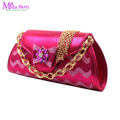 Wine Color New Arrivals High Quality Specials Design Italian Women Shoes and Bag  with Crystal for Wedding Party