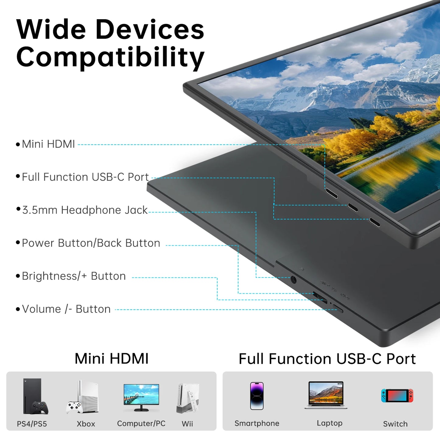 Portable Monitor 15.6 inch FHD 1080P - Ultra-Slim Portable Laptop Monitor with Kickstand - IPS Travel Monitor for Laptop PC, MAC, Phone, Xbox, PS5 - USB-C & HDMI Connectivity