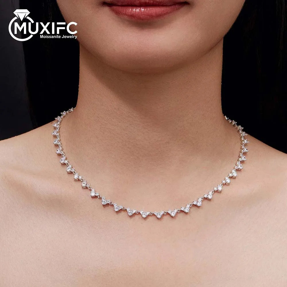 MUXIFC 3mm Full Moissanite Tennis Diaomond Necklace GRA Certificate S925 Sterling Silver Plated 18k Gold Clavicle Chain Gift
