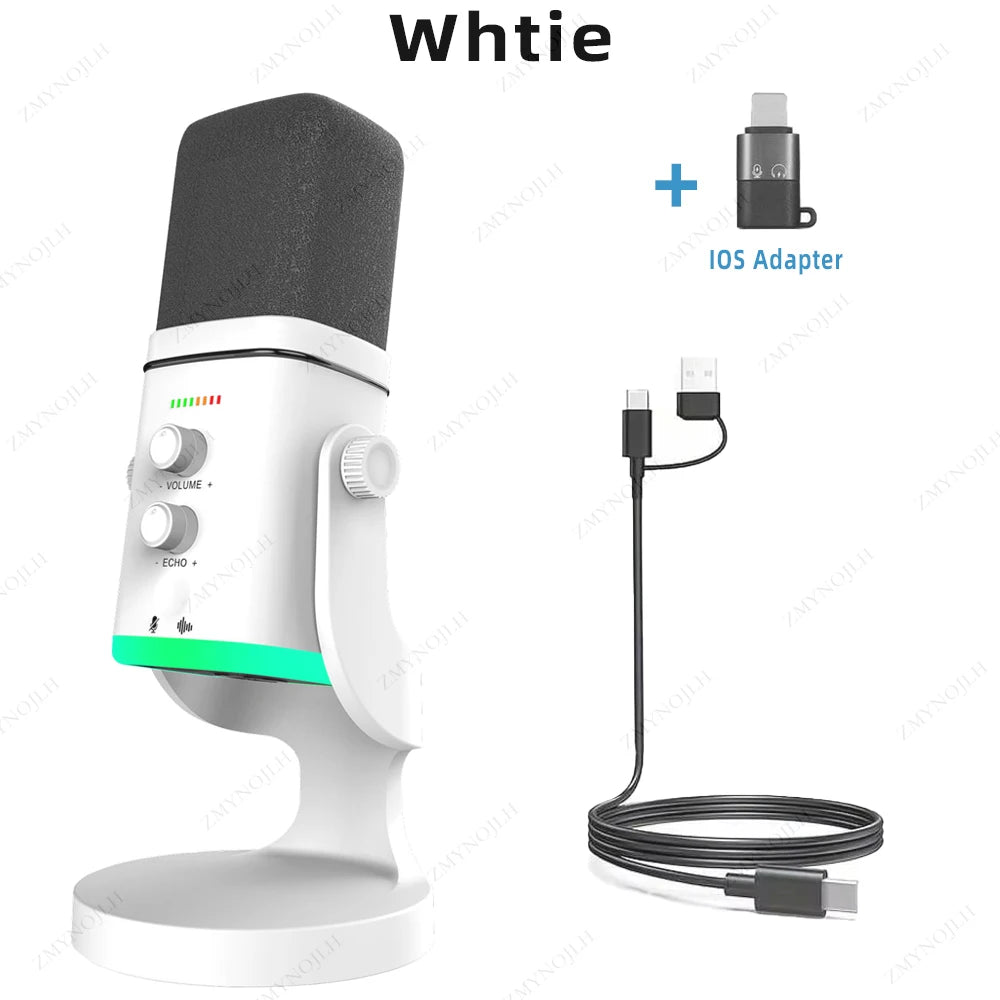 USB microphone for PC/Mac gaming, recording, live streaming, and podcasting; PC gaming condenser/coil microphone with phone adap