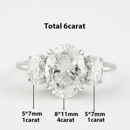 3/6cttw Real Moissanite Engagement Ring with Certificate 3-Stone Oval Cut Diamond Wedding Ring for Women 925 Silver Fine Jewelry