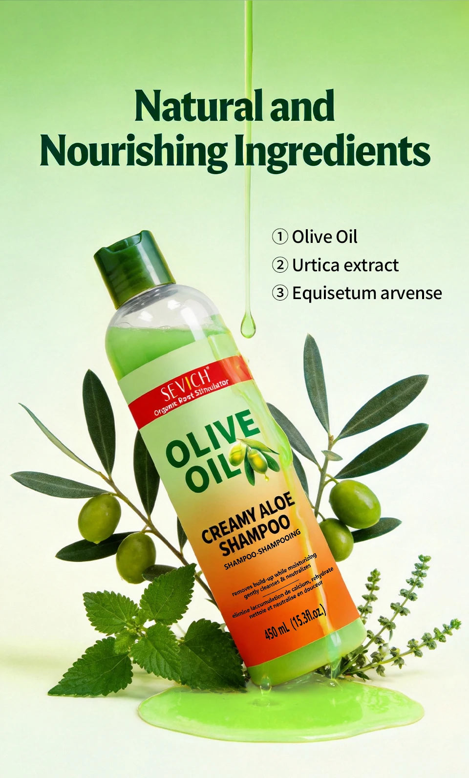 Olive Oil Shampoo 450ml Deep Cleansing Dandruff Removal Shampoo Oil Control Prevents Hair Breakage Scalp Cleansing Hair Care