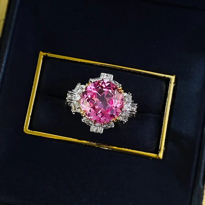 Luxury 9999 24K Solid gold certifid heavy industry 11mm padparadscha corundum lotus cut ring high-end fine jewelry