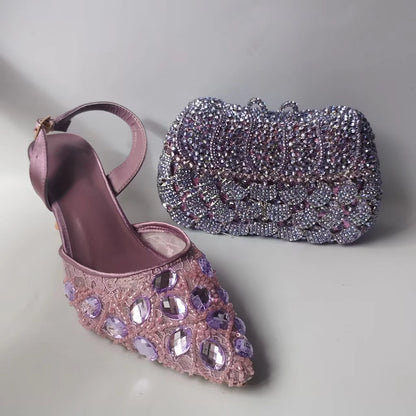 INSIGHTLINK Lady Stones Shoes and Bag Sets for Evening Purses Party Rhinestone Luxury Heels Sandals Set for Party Elegant Pumps