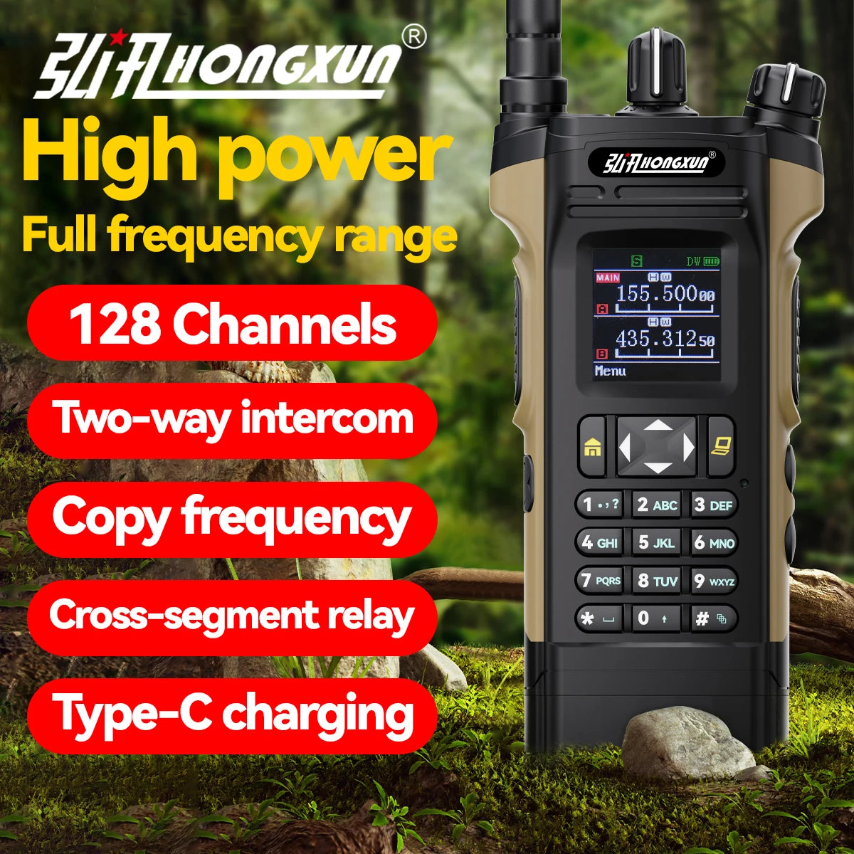 HONGXUN APX8000 Multi Band 12W Walkie Talkie Dual PTT Dual Display Wireless Copy Frequency High Power Type-c Handheld Ham Radio