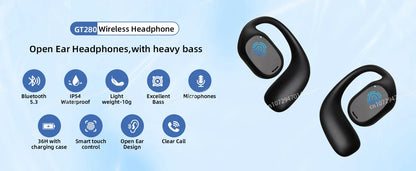 Portable Bone Conduction Earphones Bluetooth 5.3 HiFi 9D Stereo Noise Reduction Waterproof Earbud Outdoor Wireless Headset
