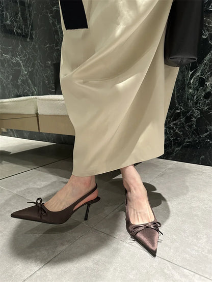 Designer Luxury Summer Women Sandals Fashion Pointed Toe Butterfly-knot Shoes Ladies Elegant High Heels Party Club Sandalias