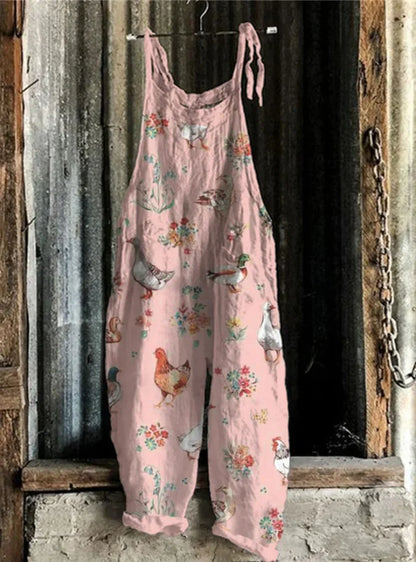 Suspenders Jumpsuits Women Print One Piece Pocket Overalls Sling Long Pants Casual Loose High Waist Rompers Y2k Streetwear 2025