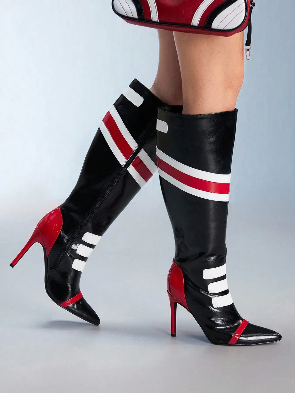 Cross Tied Sandals Boots Pointy Toe  Buckles Straps Knee High Boots Summer Women Sexy Shoes Lace Up Stiletto Heels 44