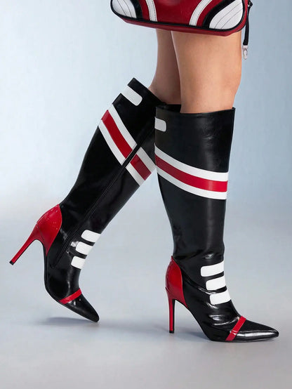 Cross Tied Sandals Boots Pointy Toe  Buckles Straps Knee High Boots Summer Women Sexy Shoes Lace Up Stiletto Heels 44