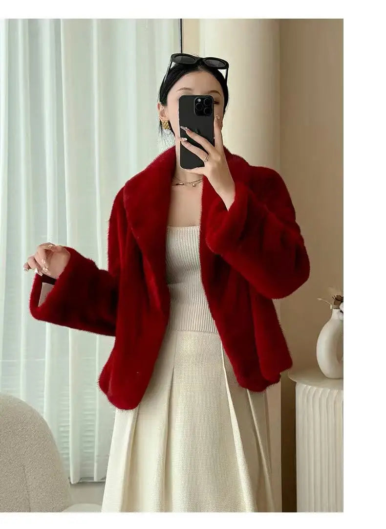 Ladies' real mink fur coat, collar mink fur leather jacket, winter warmth and fashion