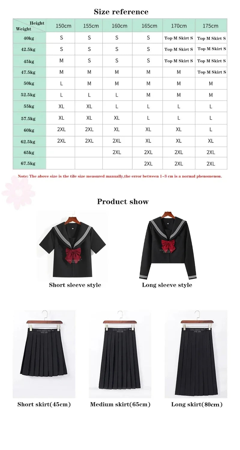 Basic Style Japanese Korean School Uniform College High School Student Uniforms Sailor Cosplay Costumes Black Top Pleated Skirt