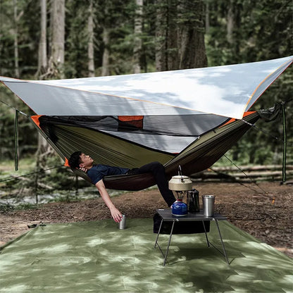 TRAVELER Bushcraft Quick-Deploy Hammock with Mosquito Net, Integrated Ridgeline & Anti-Roll Design for Wilderness Camping