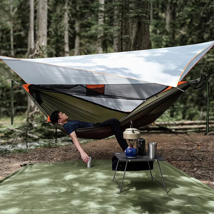 TRAVELER Bushcraft Quick-Deploy Hammock with Mosquito Net, Integrated Ridgeline & Anti-Roll Design for Wilderness Camping