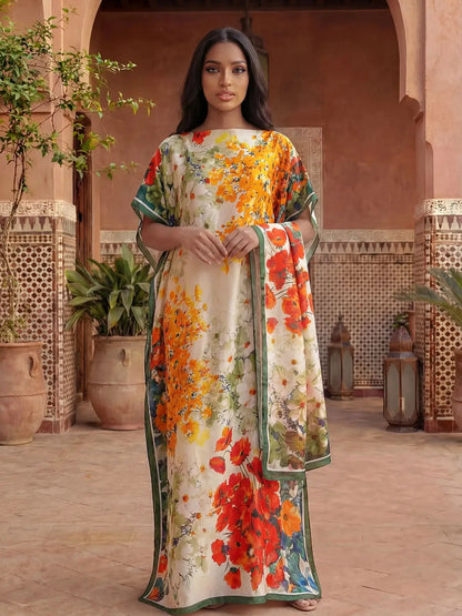 Ladies Scarf New Dubai Fashion Print Design Women Long Shawl 2026 Summer Beach Party Loose Dress Silk Soft African Abaya MOOMOO
