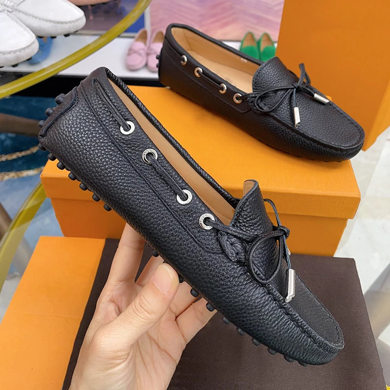 Spring Summer Ladies Genuine Leather Comfortable Slip-On Soft Bottom Driving Casual Flat Office Lazy Person Loafers Shoes