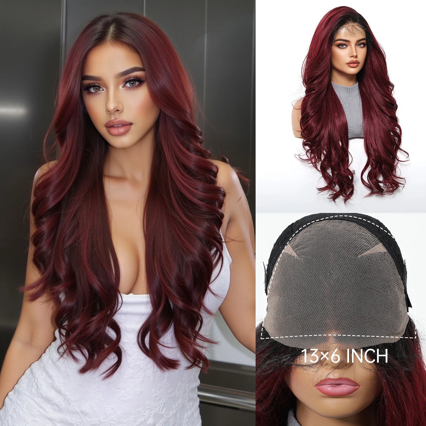 13*6 Lace Front Synthetic Wigs for Black Women Brown Copper 26 Inches Long Wavy Curly Wigs With Baby Hair Natural Hairline Wigs