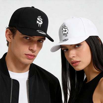 1/2PC Men's Hip Hop Snapback Cap, Graffiti Dollar Crown Print Flat Bill Baseball Hat, Adjustable