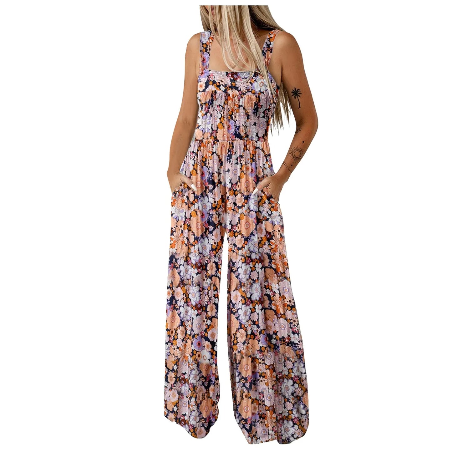 Summer Sexy Sling Jumpsuits Women'S Fashion Printed Loose Pencil Pants Casual Streetwear Elegant Party Female Spaghetti Rompers