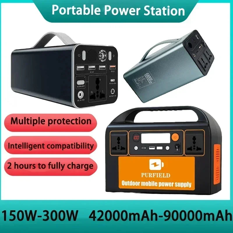 150W/300W Portable Power Station Solar Generator 42Ah-90Ah Power Station Emergency Power Bank for Home Camping