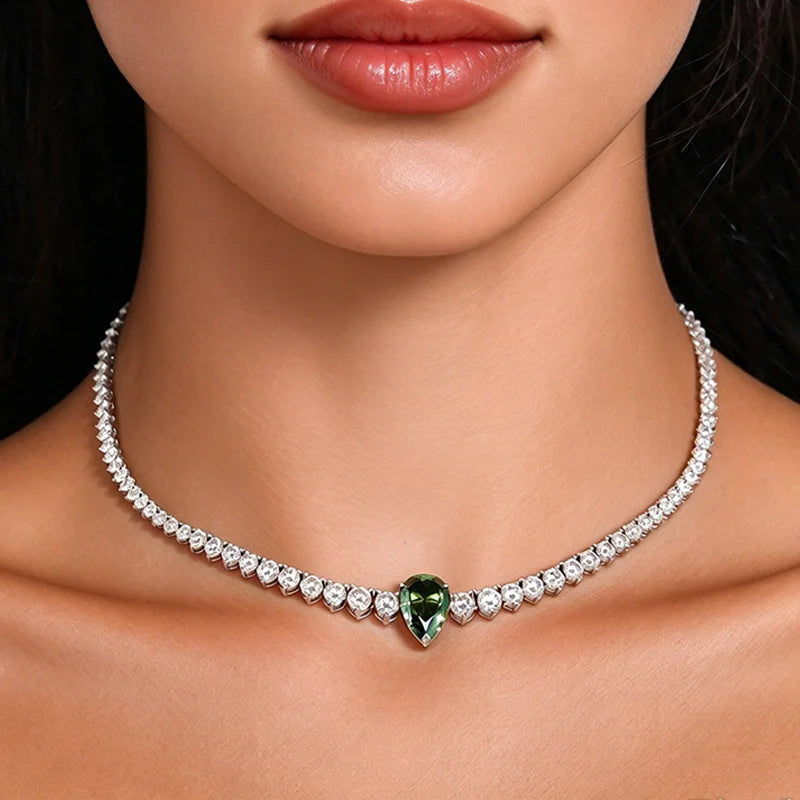 Smyoue Water Drop Moissanite Tennis Necklace for Women Female Choker Chain Gradient Round Stone Real S925 Silver Full Diamond