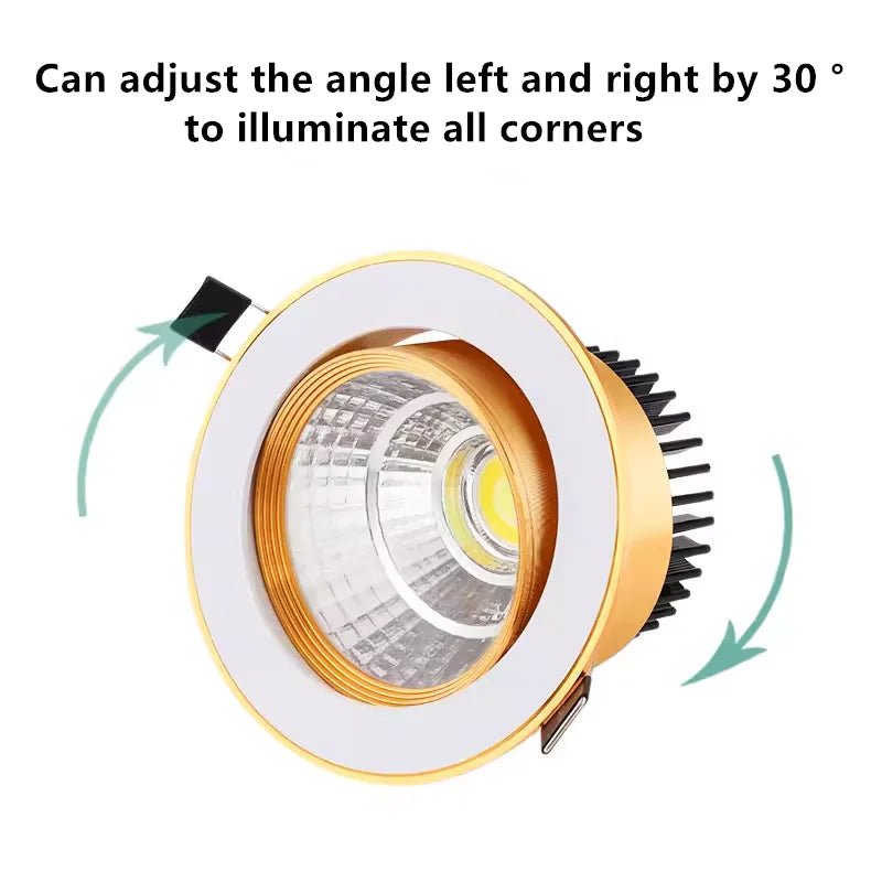Gold Electroplating Ultra-High Quality Recessed LED Downlights Dimmable 7W9W12W15W COB Ceiling Spotlights AC90~260V For Home Use