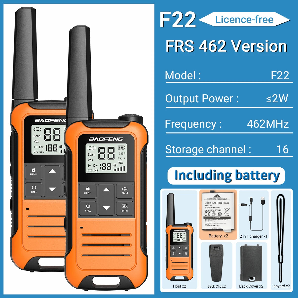 2Pcs Baofeng F22 PMR446 FRS Mini Walkie Talkie Licence-free Portable VOX Type-C Charger Long Range 2-Way Radio for Camping Hotel