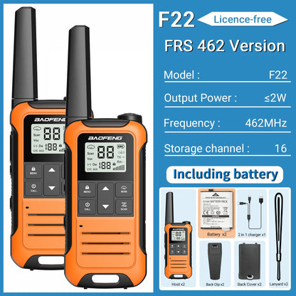 2Pcs Baofeng F22 PMR446 FRS Mini Walkie Talkie Licence-free Portable VOX Type-C Charger Long Range 2-Way Radio for Camping Hotel