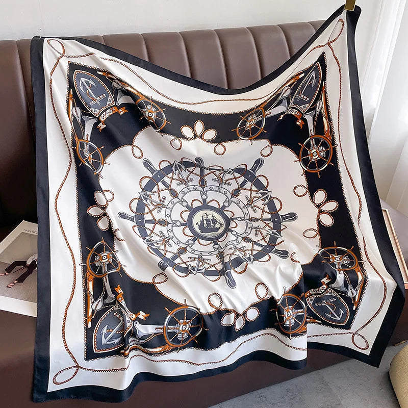 Brand Twill Silk Scarf Women Luxury Shawl Wrap 90cm Square Headband Print Neck Tie Female Hijab Satin Echarpe 2024 Bandana