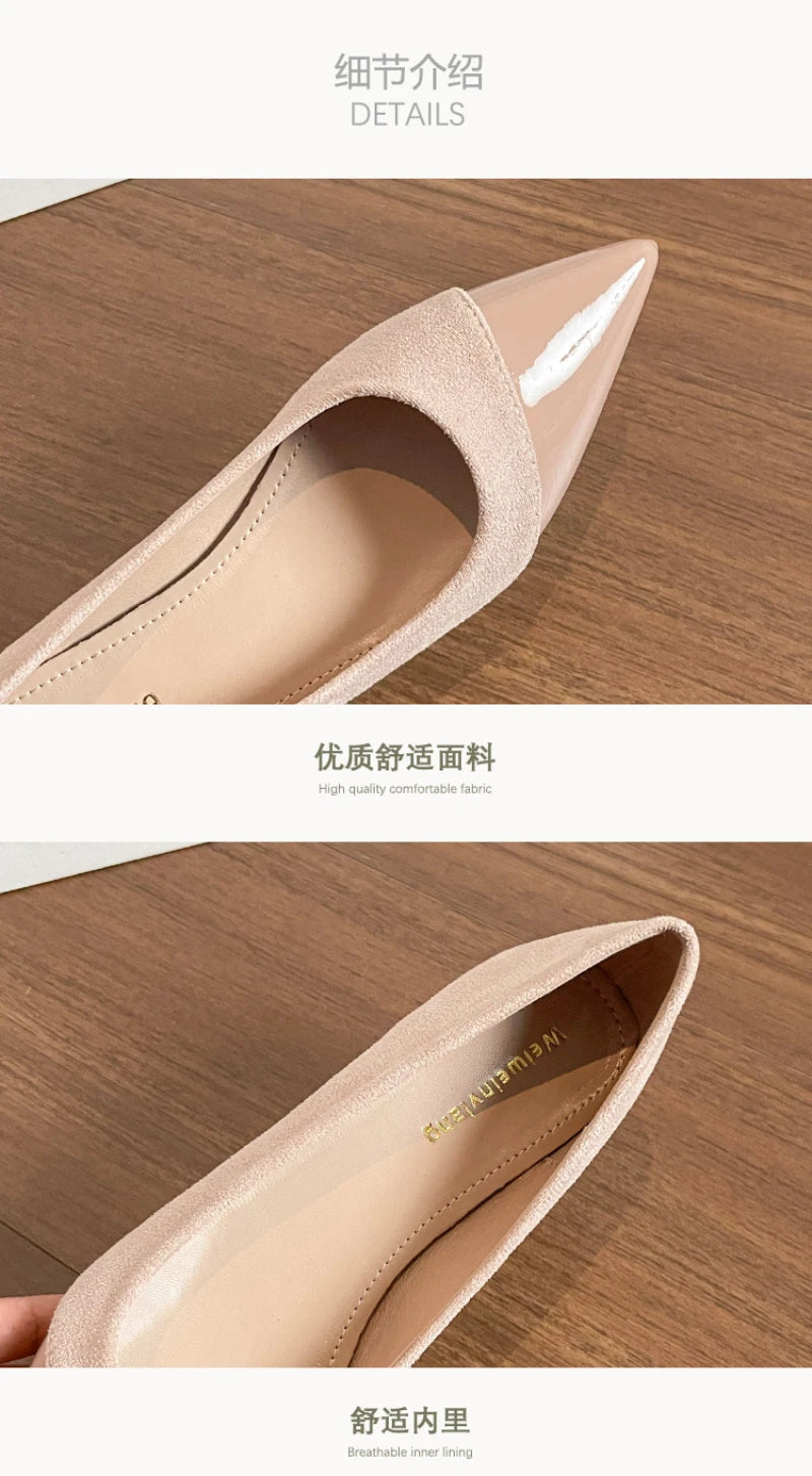 Women French Pointed Toe Flat Shoes Summer Fairy Style Patchwork Casual Shoes Elegant Shallow Footwear Matching Dresses Daily