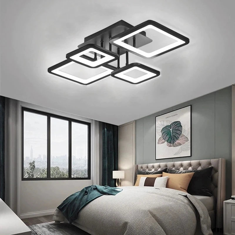 Creative Grid LED Ceiling Light Luxury Villa Hall Black Living Room Decor Dining Room Ceiling Chandelier Home Lustre Fixture