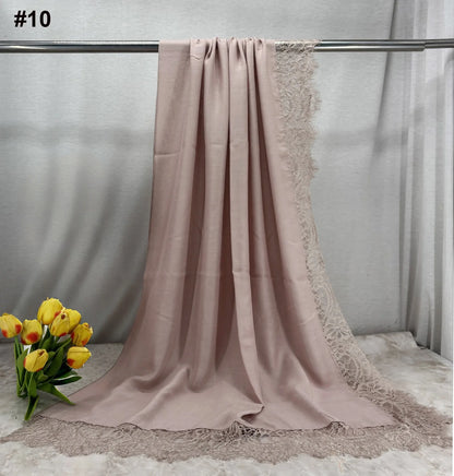 2026 New Rayon Cotton Modal Hijab Scarf Lace Splicing Turban Breathable Women Shawl Cotton Plain Scarf Headscarf Women Hijabs