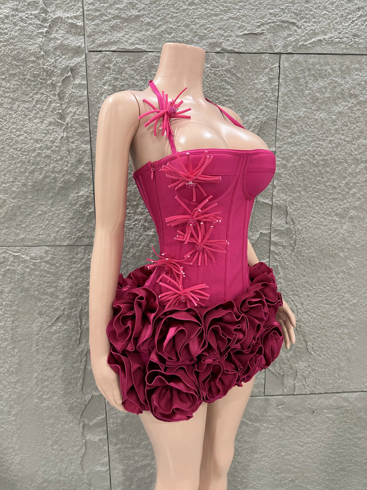 White Red Rose Color Women Sexy Strapless Full Florla Bodycon Mini Bandage Dress 2 Pieces Set Celebrate Nightclub Party Birthday