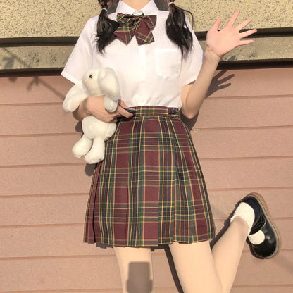 New Japanese School Uniform Korean Student Jk Seifuku Blouse Pleated Skirt Tie Full Set Girl Plaid Skirt Pink Uniforms For Woman