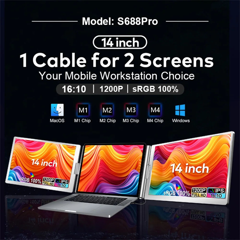 Dual Screen Display Extended Portable Monitor FHD Notebook Sub Screen Triple Screen Extender Compatible with All PC Rospider