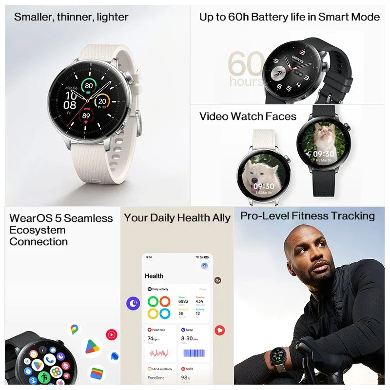 Global Version OnePlus Watch 3 43mm Smart Watch 1.32inches AMOLED Up to 60h Battery Life Wear OS by Google GPS NFC