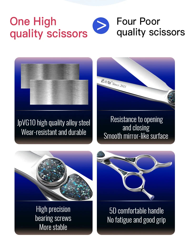 Fenice King Series 7/7.5Inch VG10 Shell Bearing Screws Dog Trimming Grooming Straight Curved Thinner Chunker Pet Scissors Tools