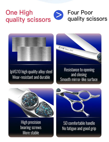 Fenice King Series 7/7.5Inch VG10 Shell Bearing Screws Dog Trimming Grooming Straight Curved Thinner Chunker Pet Scissors Tools